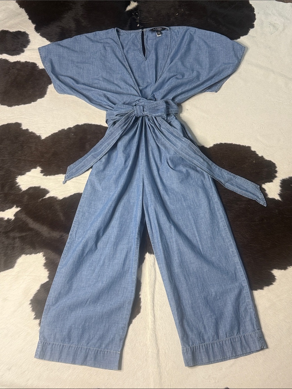 Lauren Ralph Lauren Light Blue Chambray Wide-Leg Jumpsuit with Tie Waist